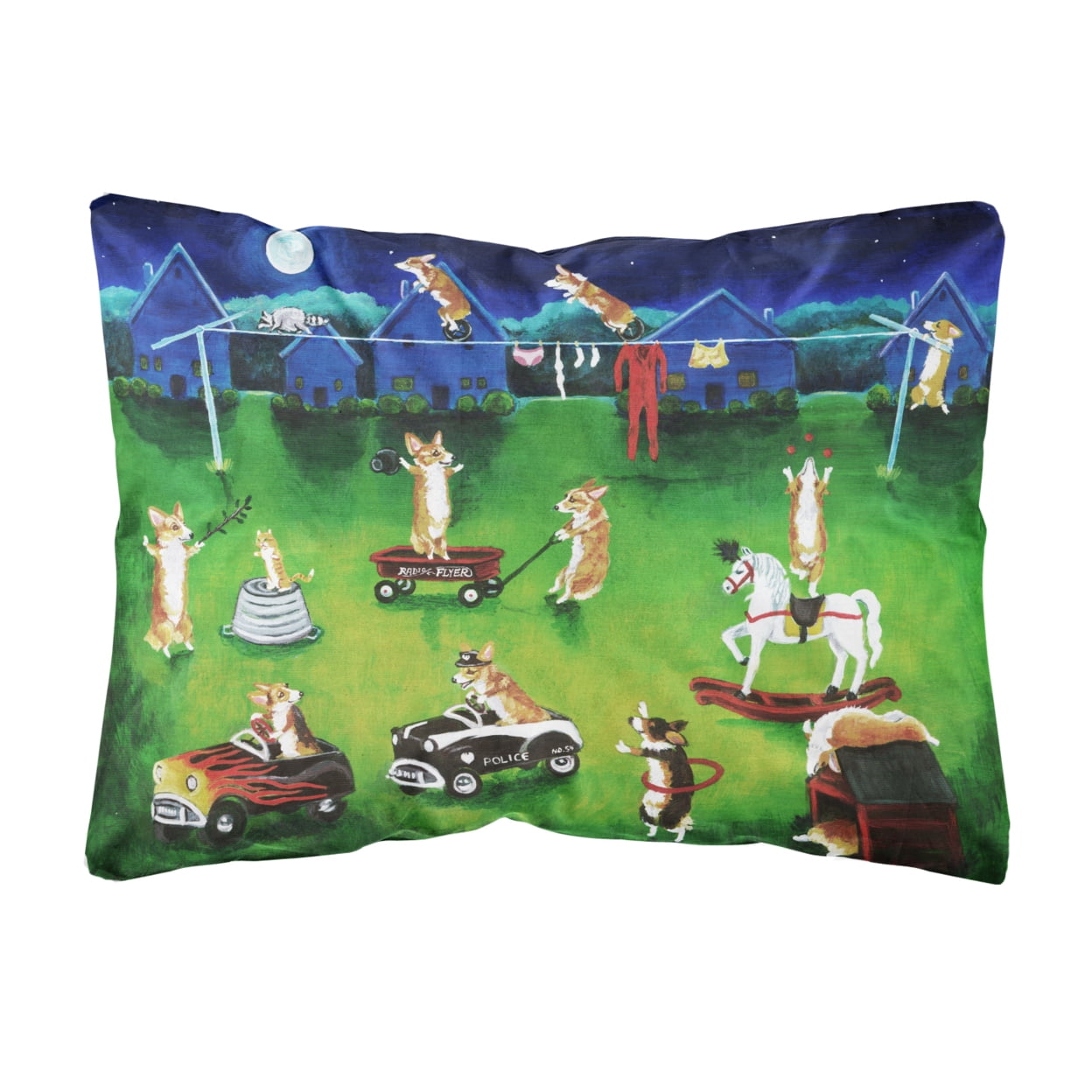 Corgi Backyard Circus Fabric Decorative Pillow