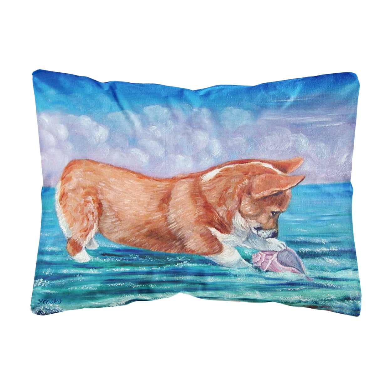 Corgi Sea Shell Find Fabric Decorative Pillow