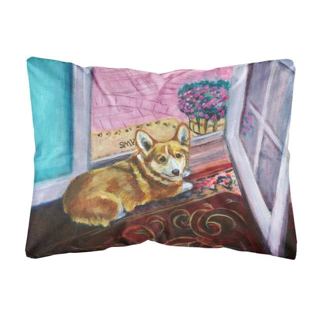 Corgi Watching From the Door Fabric Decorative Pillow