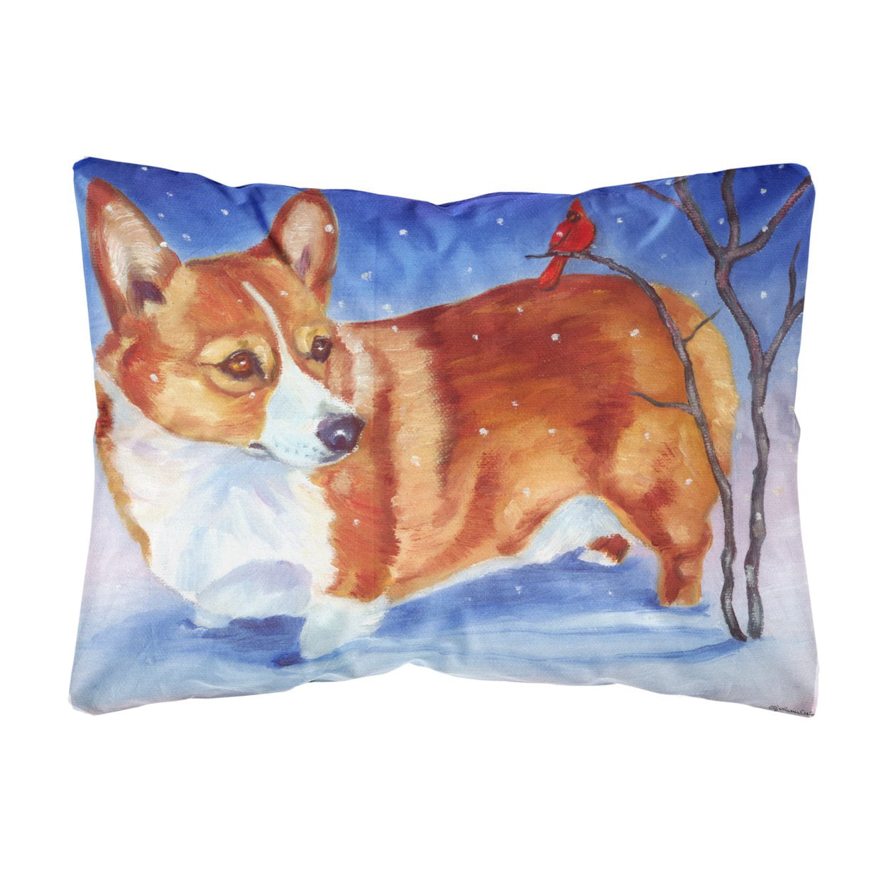 Corgi Cardinal Buddy Fabric Decorative Pillow
