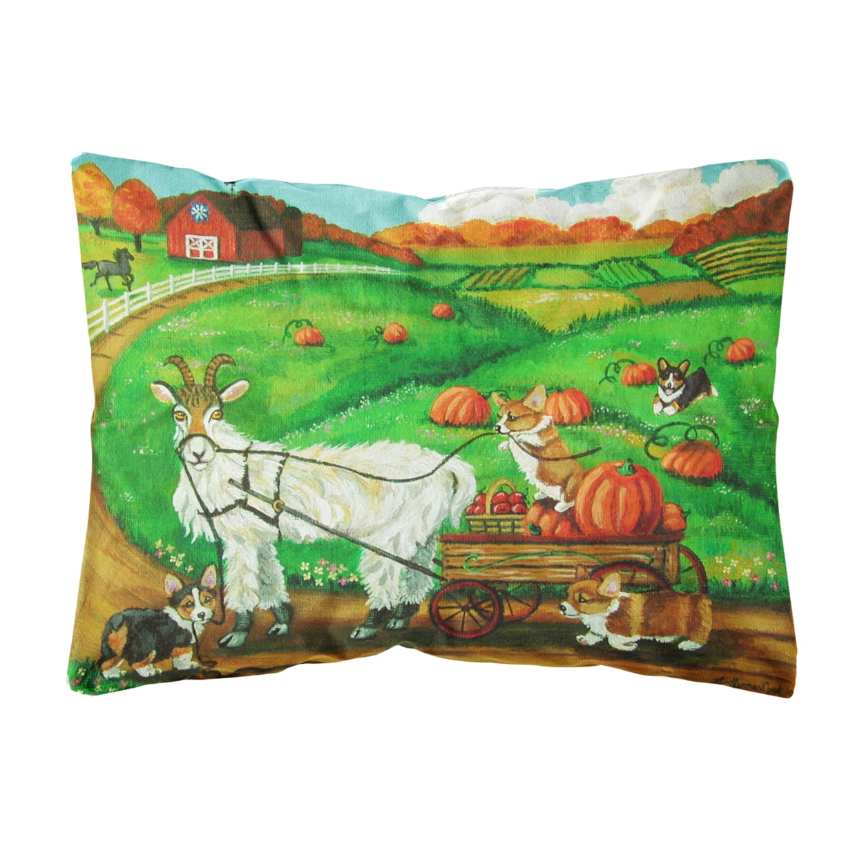 Corgi Pumpkin Ride With Goat Fabric Decorative Pillow