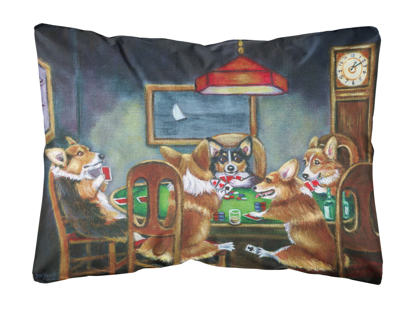 Corgi Playing Poker Fabric Decorative Pillow