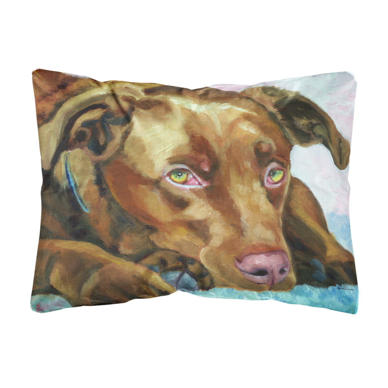 Chocolate Labrador Waiting Fabric Decorative Pillow
