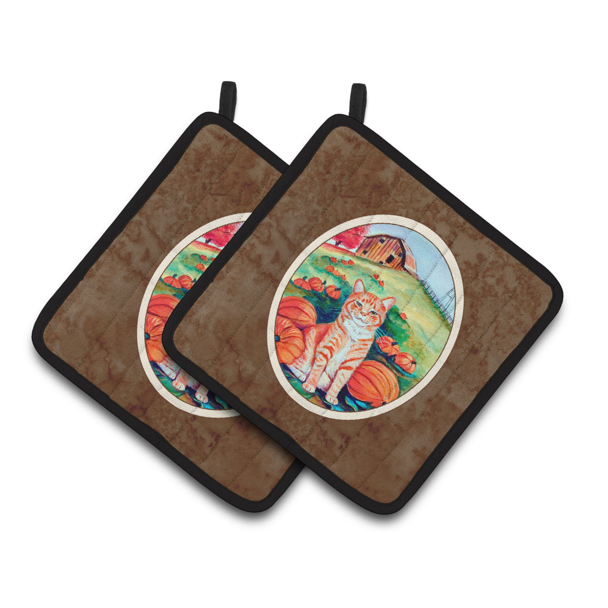 Picture of Carolines Treasures 7123PTHD Tabby Cat in Pumpins Pair of Pot Holders