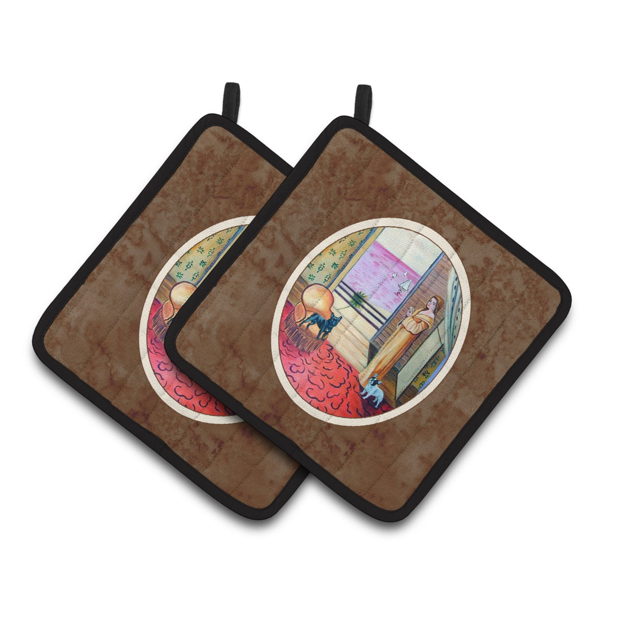 Picture of Carolines Treasures 7128PTHD French Bulldog & Lady Pair of Pot Holders