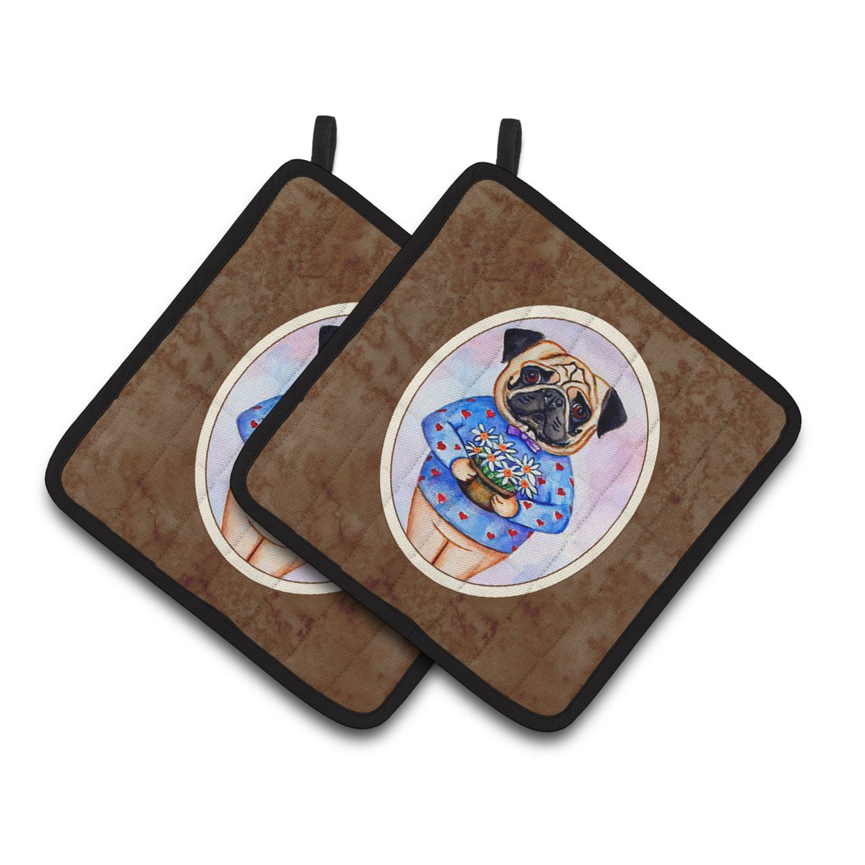 Picture of Carolines Treasures 7132PTHD Pug Valentines Hearts Pair of Pot Holders