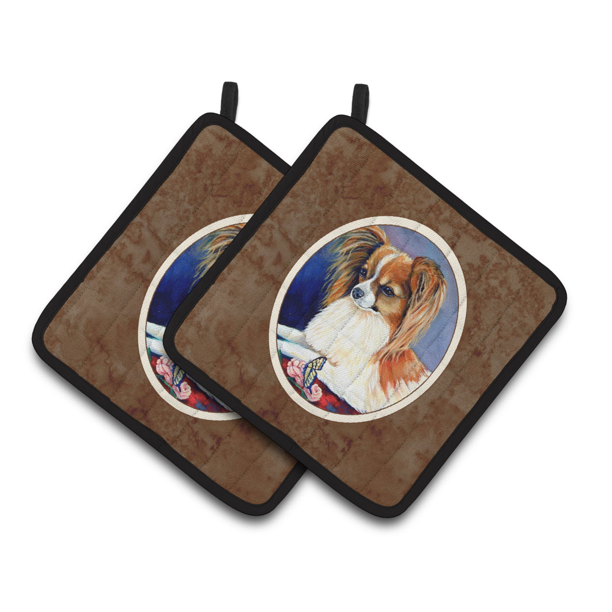 Picture of Carolines Treasures 7038PTHD Papillon Rose & Butterfly Pair of Pot Holders