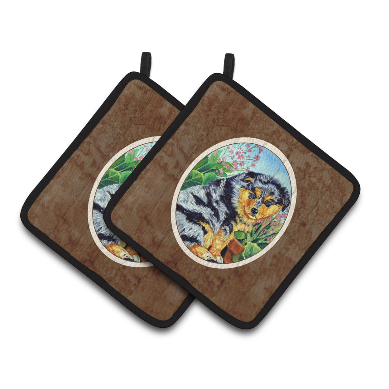 Picture of Carolines Treasures 7045PTHD Australian Shepherd Puppy Pair of Pot Holders
