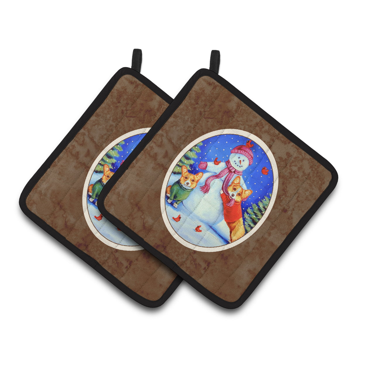 Picture of Carolines Treasures 7048PTHD Snowman With Corgi Pair of Pot Holders