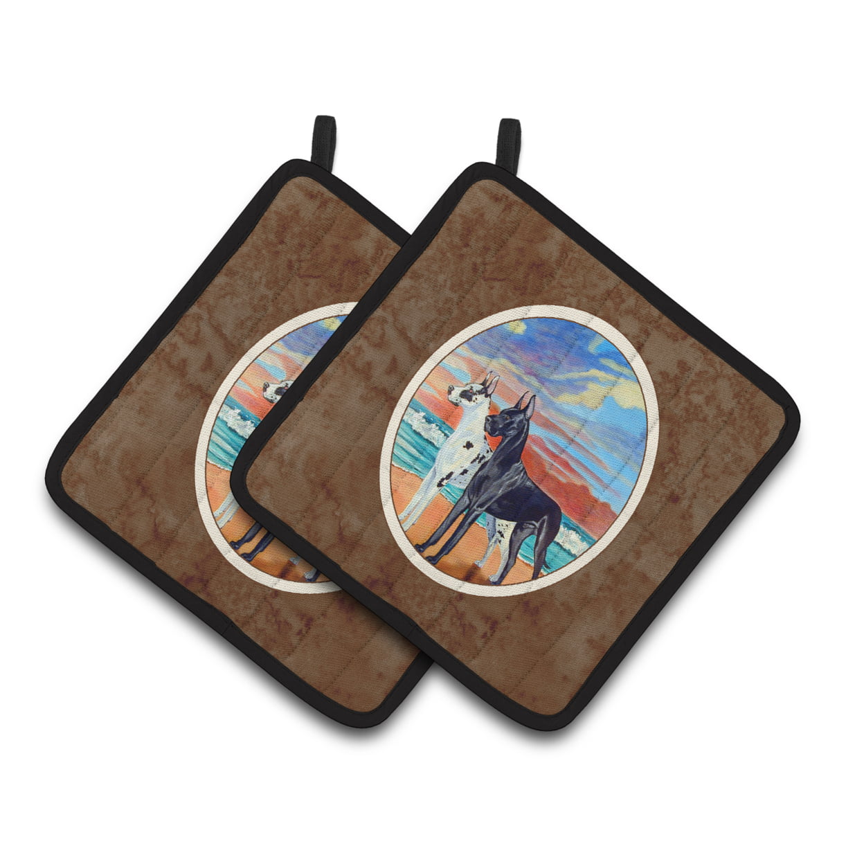 Picture of Carolines Treasures 7051PTHD At Sunset Great Dane Harlequin & Black Pair of Pot Holders