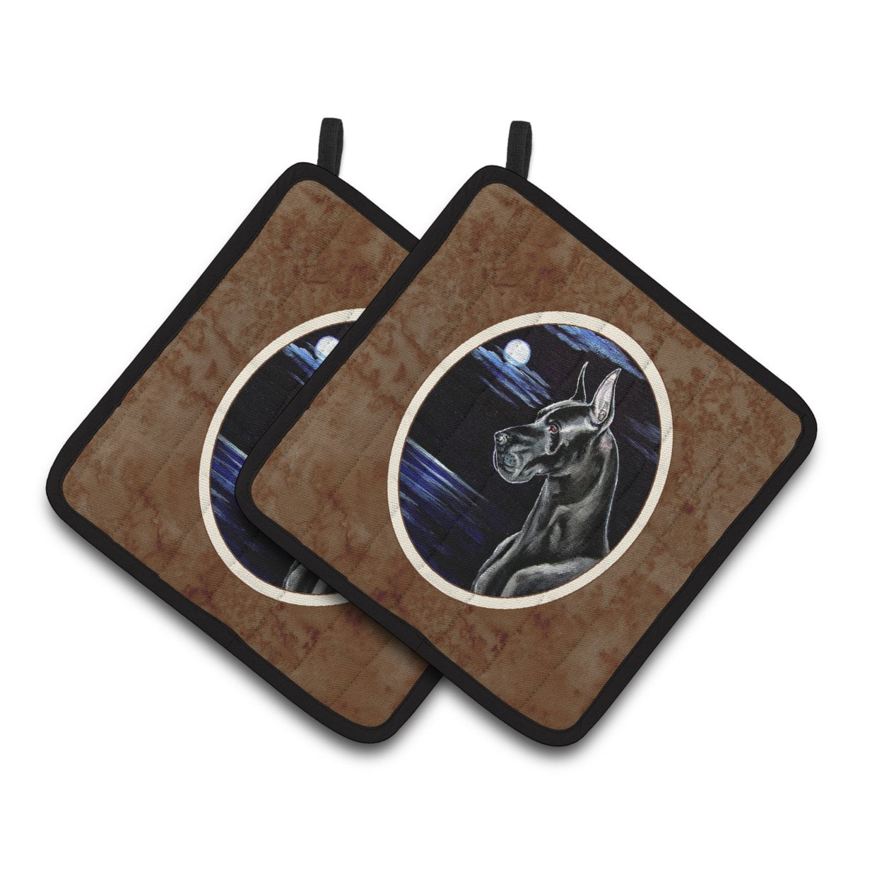 Picture of Carolines Treasures 7060PTHD Black Great Dane in the Moonlight Pair of Pot Holders