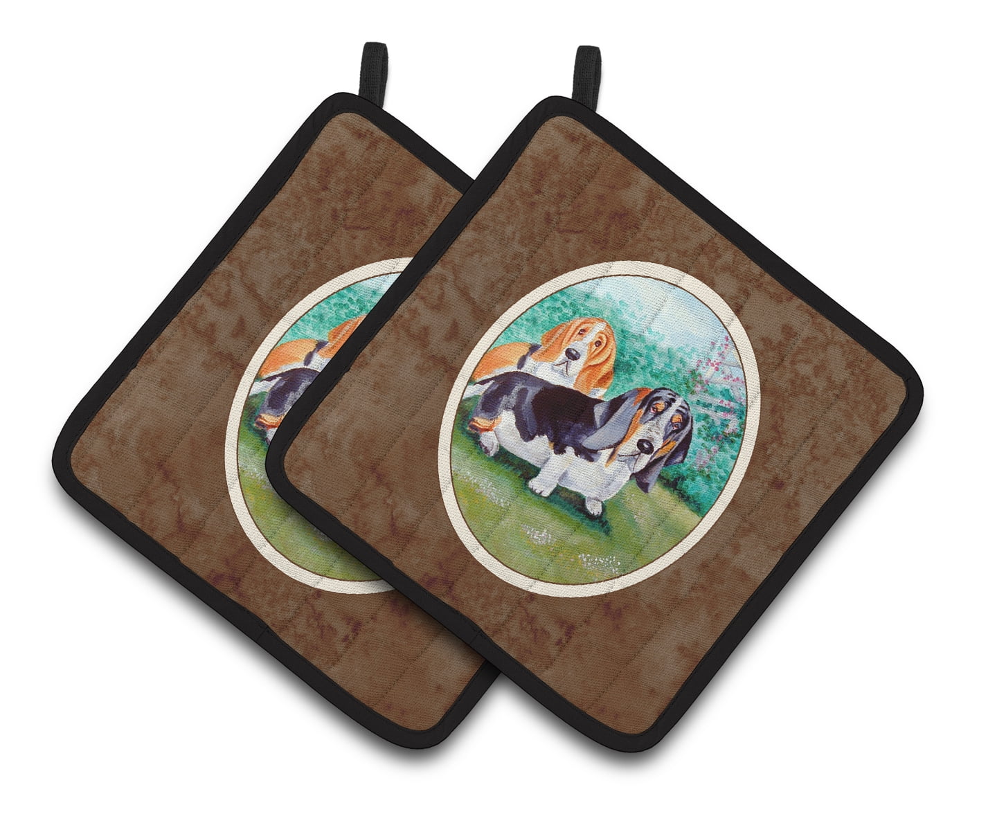 Picture of Carolines Treasures 7061PTHD Basset Hound Double Trouble Pair of Pot Holders