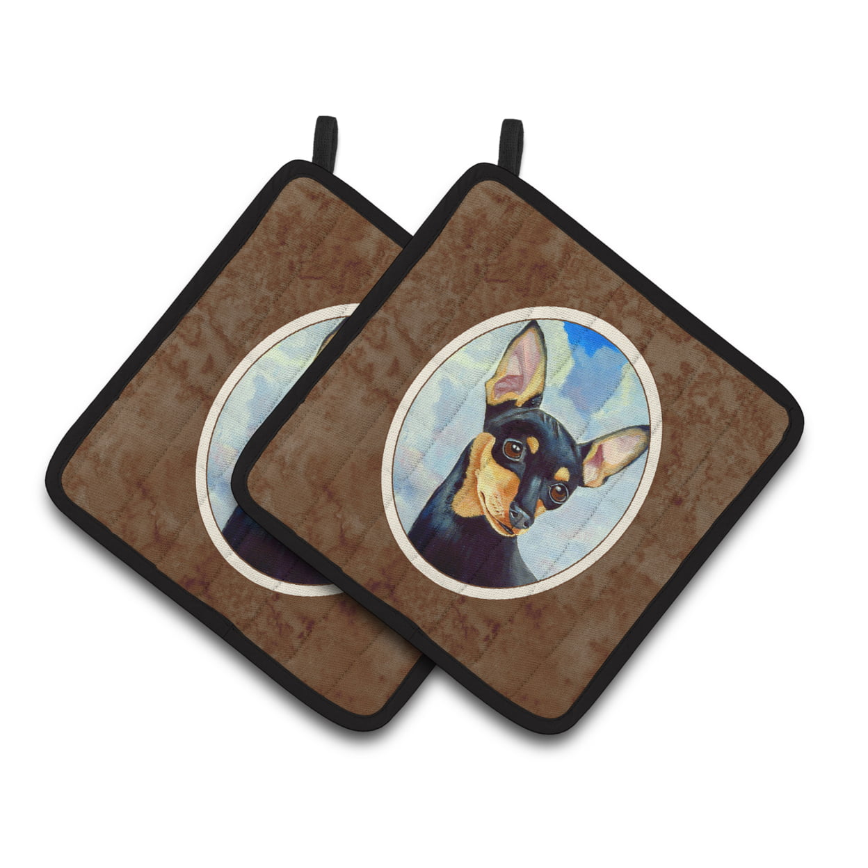 Picture of Carolines Treasures 7073PTHD Min Pin Black & Tan Pair of Pot Holders