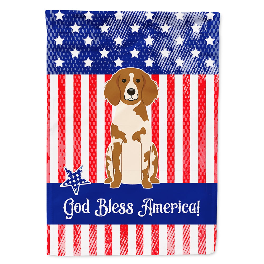 BB3067CHF Patriotic USA Brittany Spaniel Flag Canvas House Size