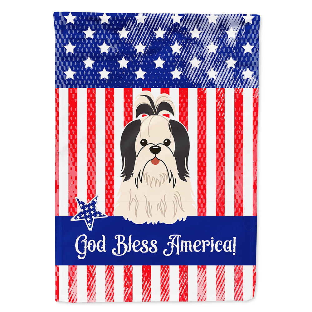 BB3083CHF Patriotic USA Shih Tzu Black White Flag Canvas House Size