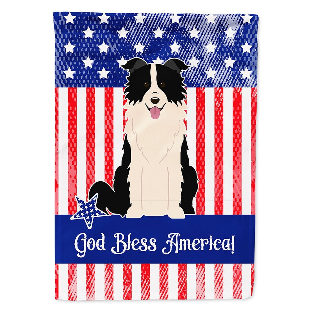 Patriotic USA Border Collie Black White Flag Canvas House Size
