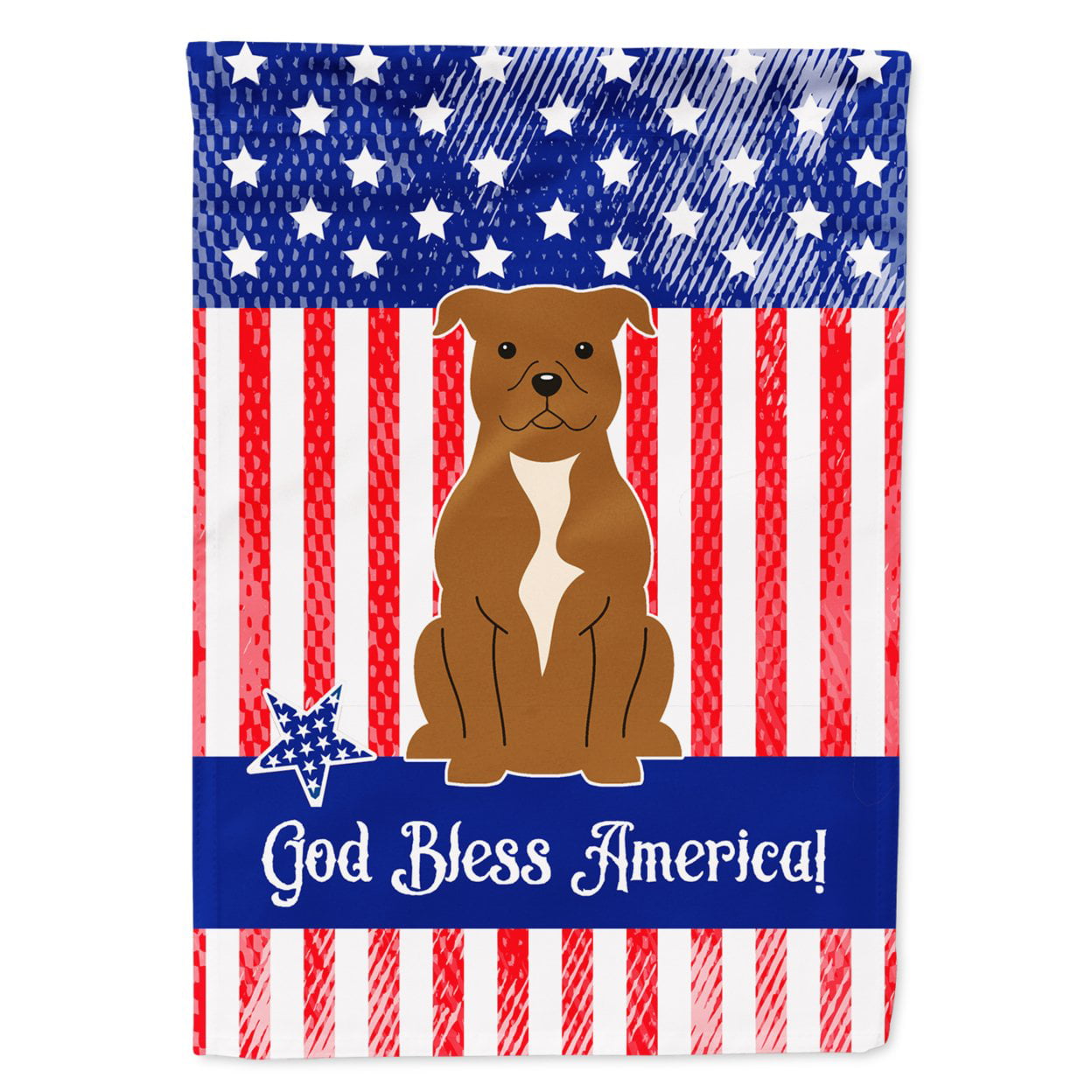 BB3042GF Patriotic USA Staffordshire Bull Terrier Brown Garden Size Flag