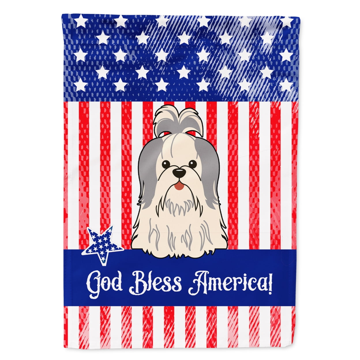 BB3080GF Patriotic USA Shih Tzu Silver White Garden Size Flag