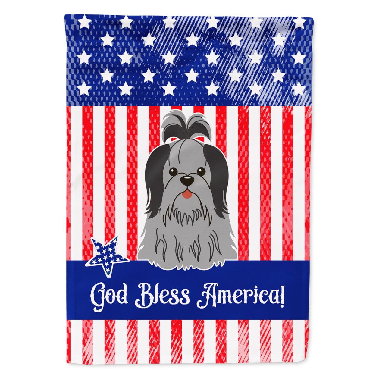 BB3084GF Patriotic USA Shih Tzu Black Silver Garden Size Flag