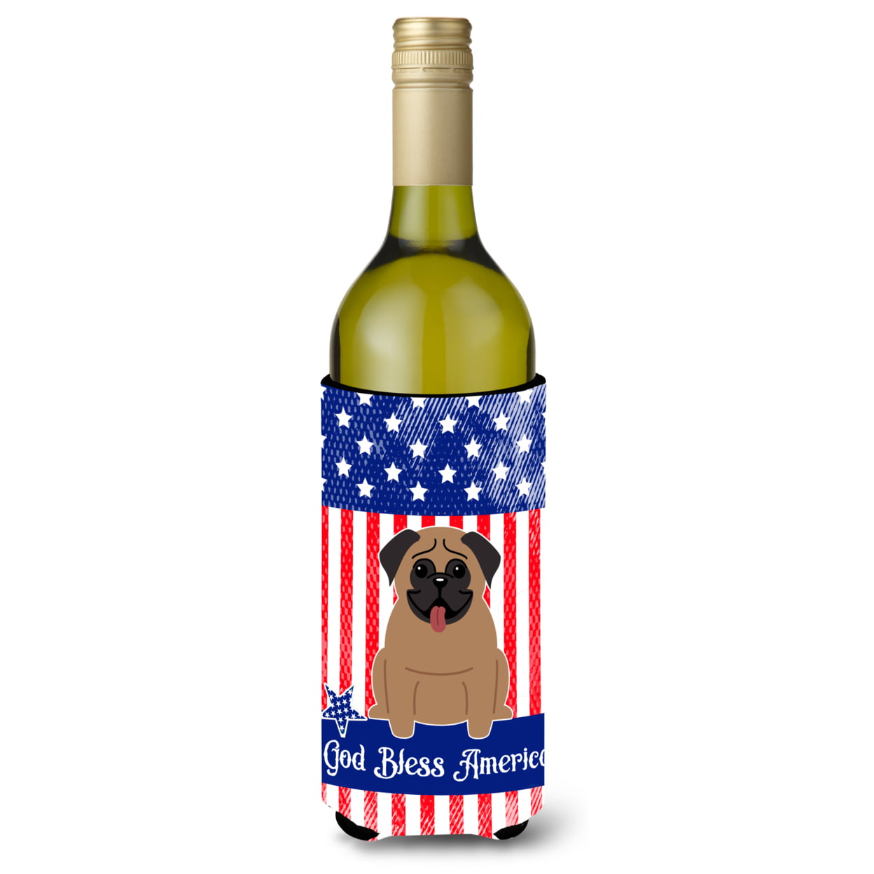 Patriotic USA Pug Brown Wine Bottle Beverge Insulator Hugger