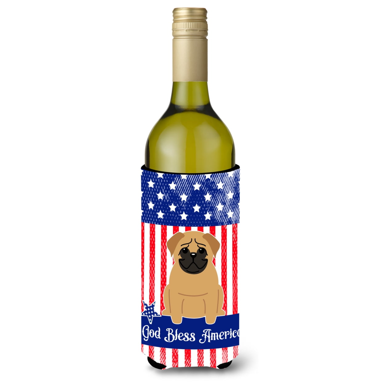 BB3002LITERK Patriotic USA Pug Brown Wine Bottle Beverge Insulator Hugger