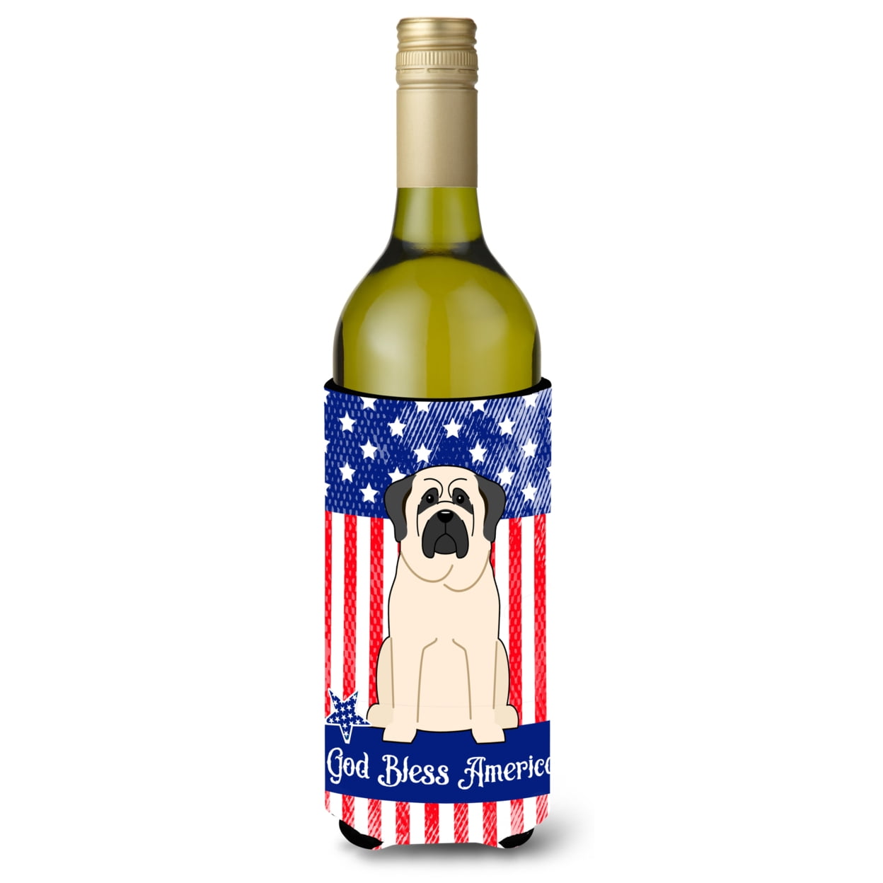 Patriotic USA Mastiff White Wine Bottle Beverge Insulator Hugger