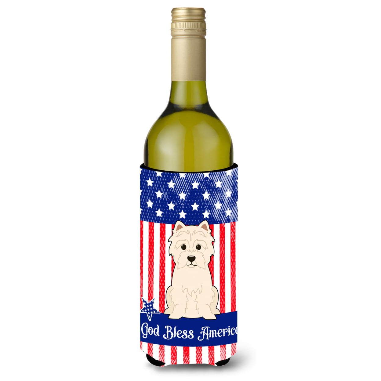 Patriotic USA Westie Wine Bottle Beverge Insulator Hugger