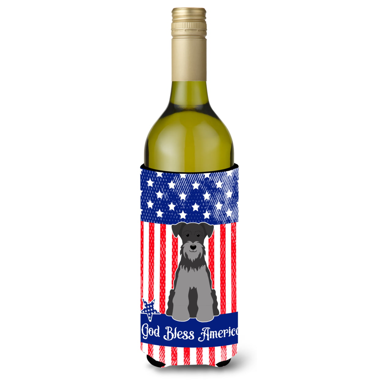 Patriotic USA Miniature Schanuzer Black Silver Wine Bottle Beverge Insulator Hugger