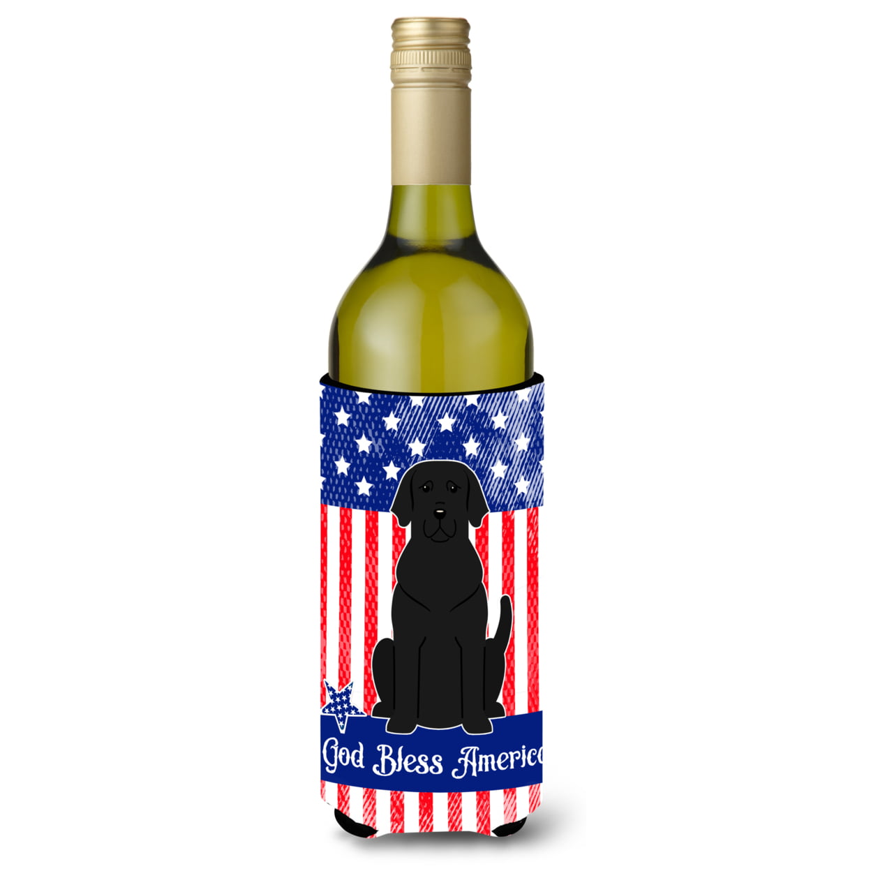 Patriotic USA Black Labrador Wine Bottle Beverge Insulator Hugger