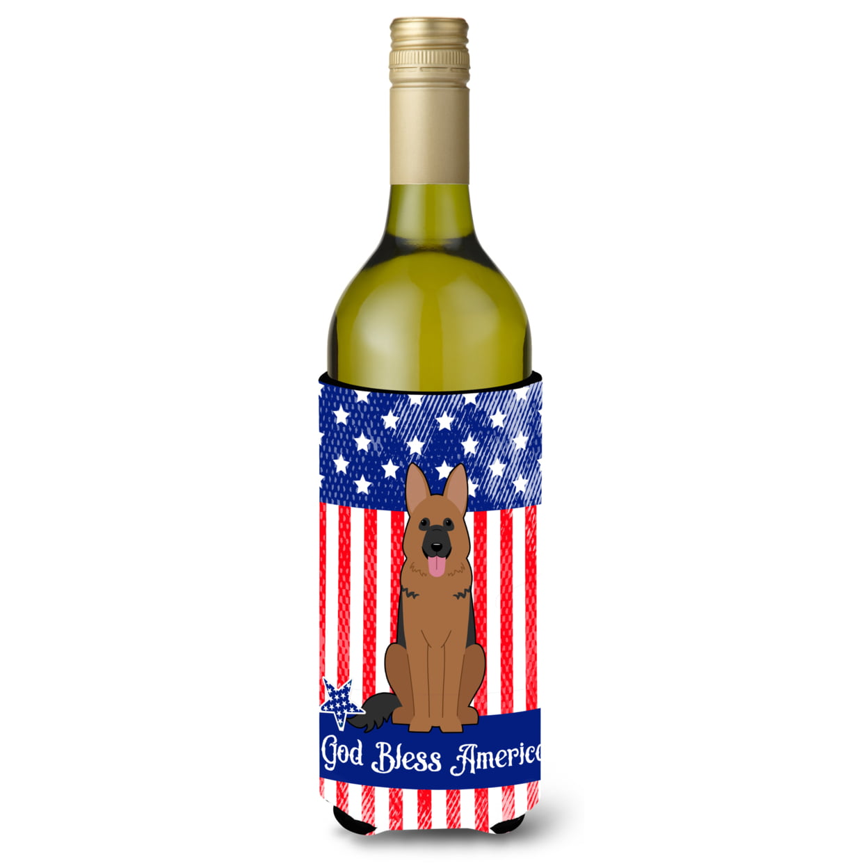 Patriotic USA German Shepherd Wine Bottle Beverge Insulator Hugger