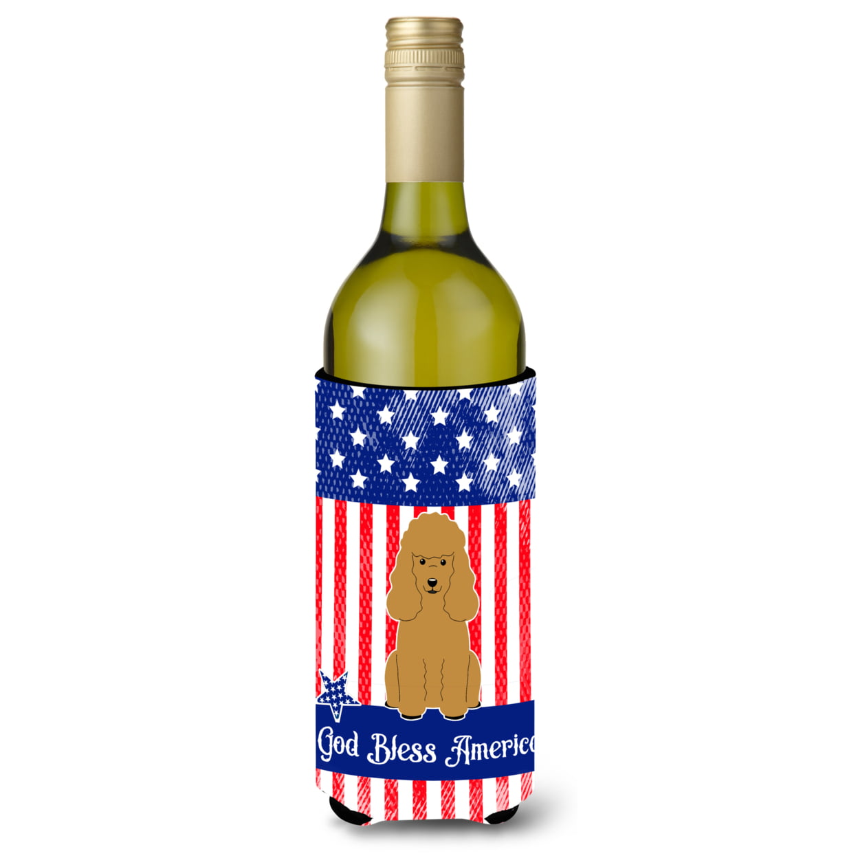 Patriotic USA Poodle Tan Wine Bottle Beverge Insulator Hugger