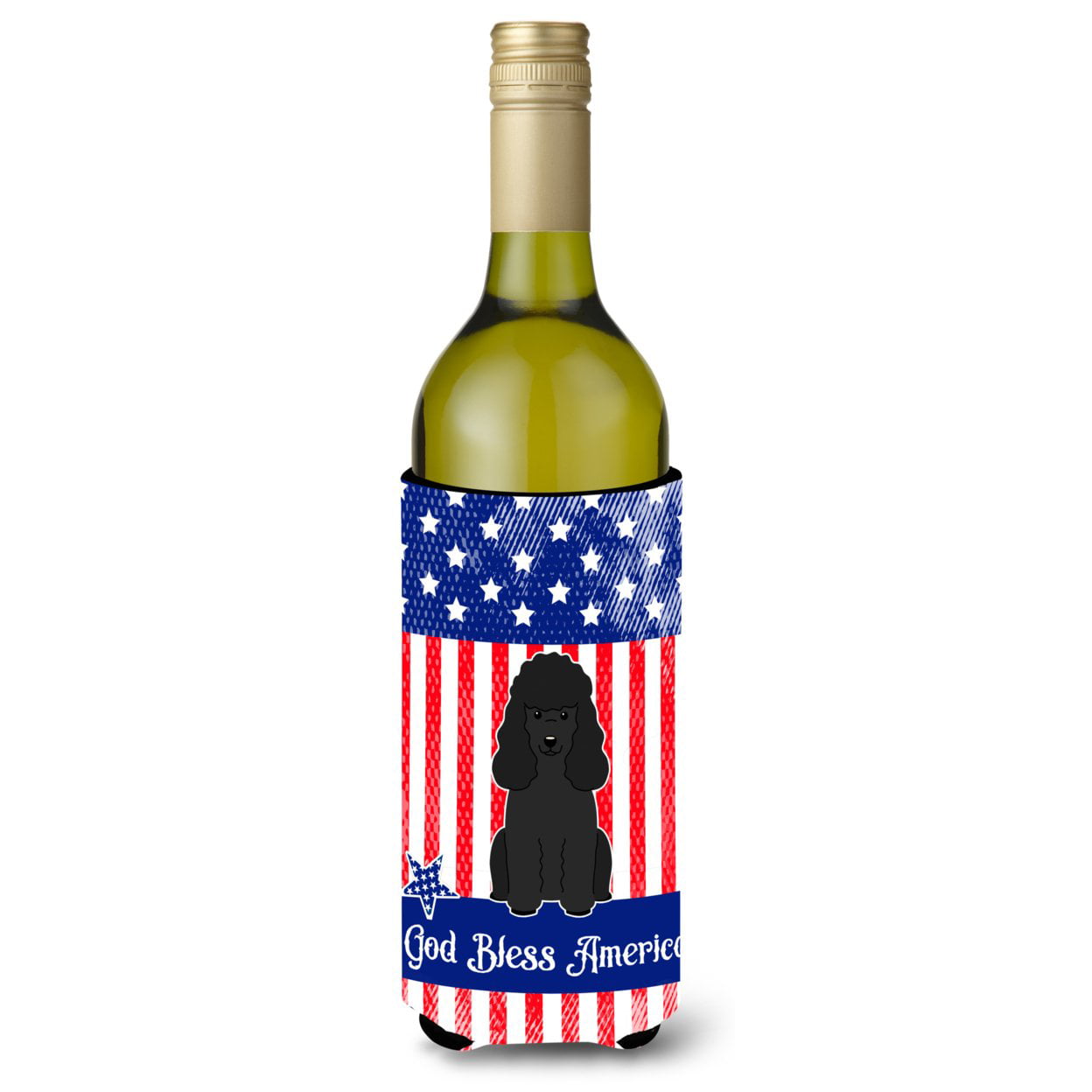 Patriotic USA Poodle Black Wine Bottle Beverge Insulator Hugger