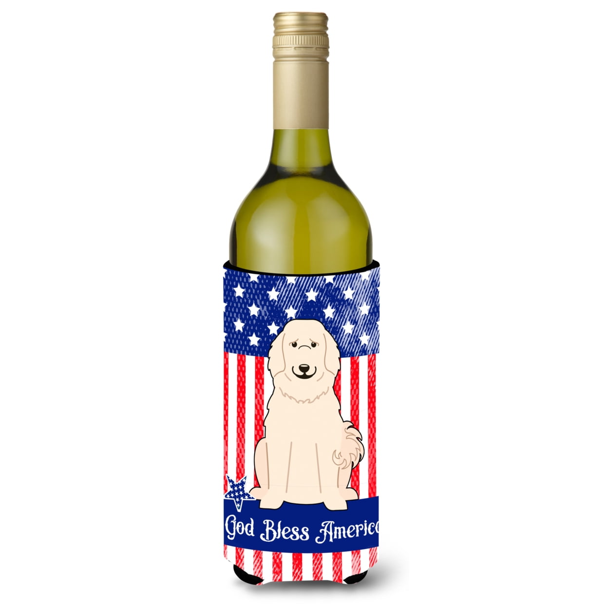 Patriotic USA Great Pyrenese Wine Bottle Beverge Insulator Hugger