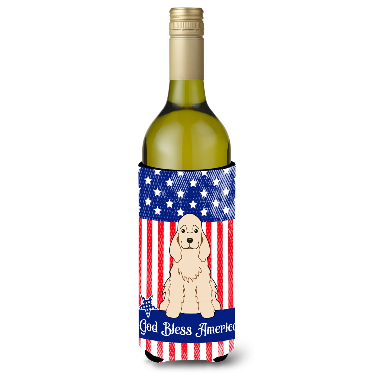 Patriotic USA Cocker Spaniel Wine Bottle Beverage Insulator Hugger