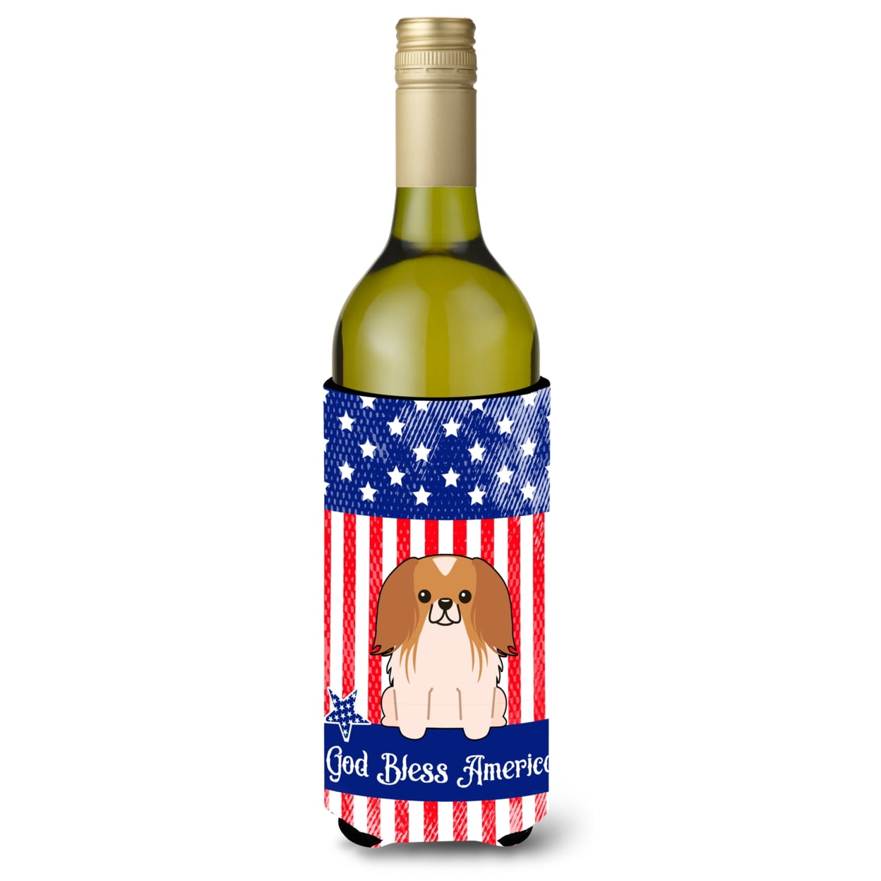 Patriotic USA Pekingnese Red White Wine Bottle Beverge Insulator Hugger