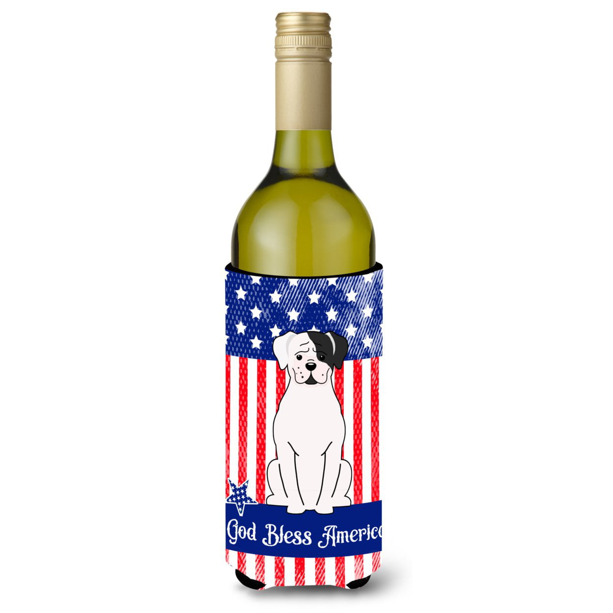 Patriotic USA White Boxer Cooper Wine Bottle Beverge Insulator Hugger
