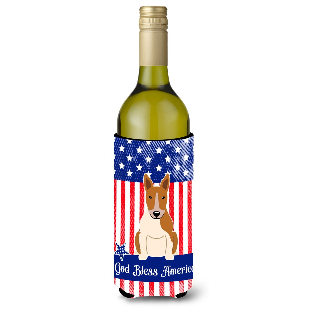 Patriotic USA Bull Terrier Red White Wine Bottle Beverge Insulator Hugger