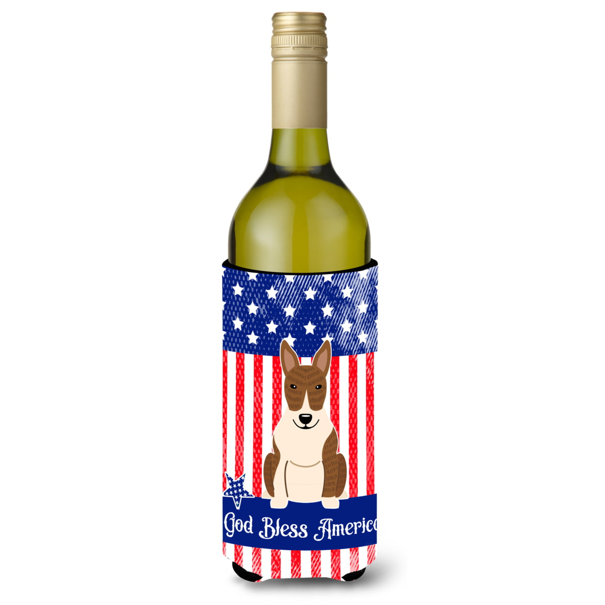 Patriotic USA Bull Terrier Brindle Wine Bottle Beverge Insulator Hugger