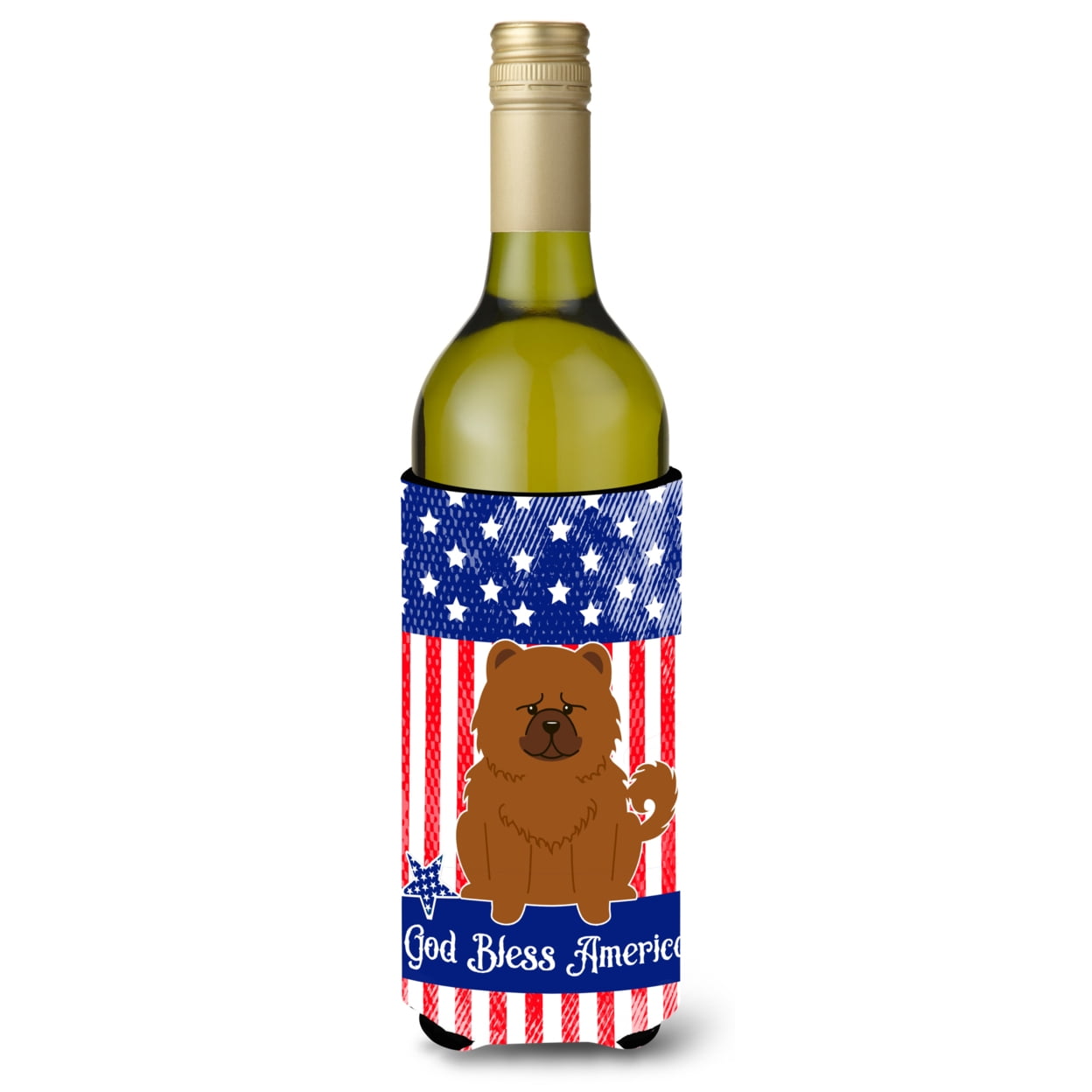 Patriotic USA Chow Chow Red Wine Bottle Beverge Insulator Hugger
