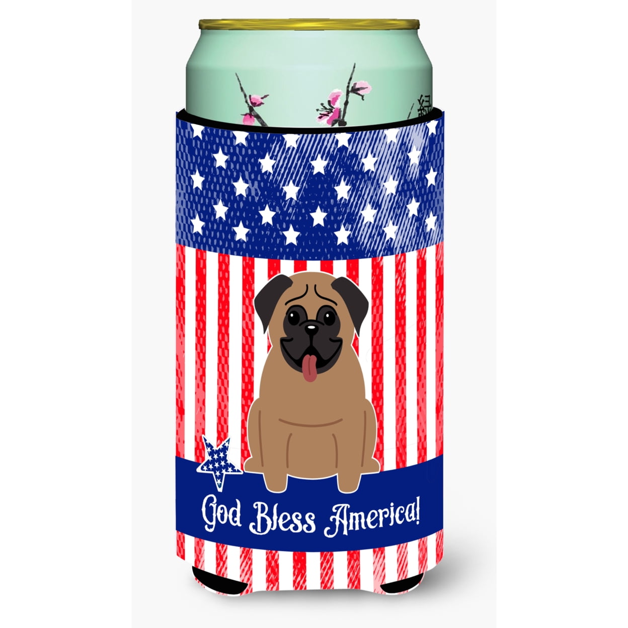 BB3000TBC Patriotic USA Pug Brown Tall Boy Beverage Insulator Hugger