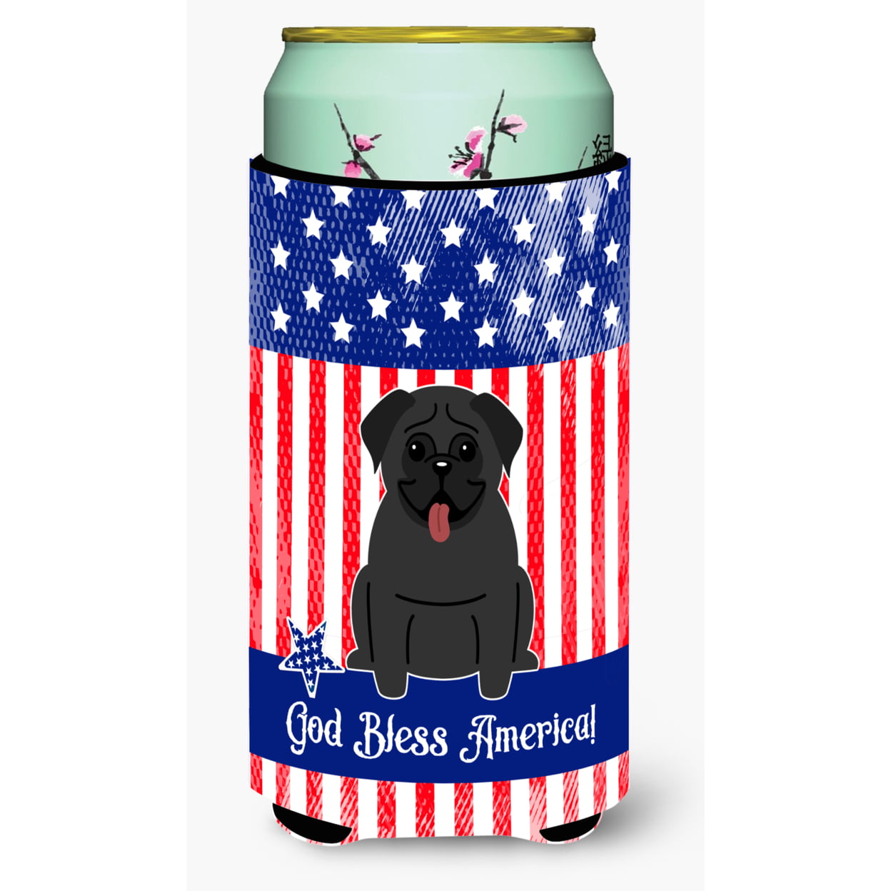 BB3001TBC Patriotic USA Pug Black Tall Boy Beverage Insulator Hugger