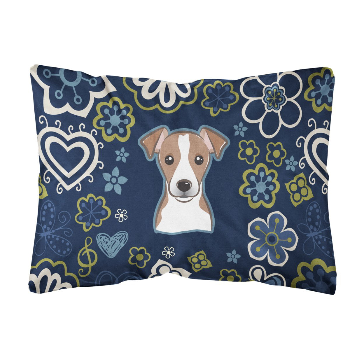Blue Flowers Jack Russell Terrier Canvas Fabric Decorative Pillow