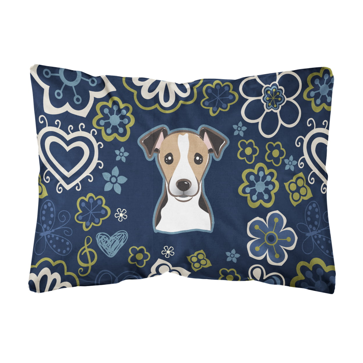 Blue Flowers Jack Russell Terrier Canvas Fabric Decorative Pillow