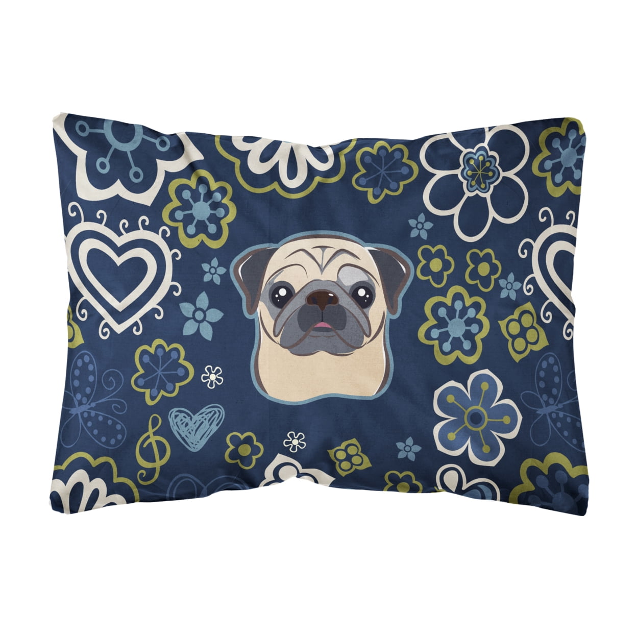 Blue Flowers Fawn Pug Canvas Fabric Decorative Pillow