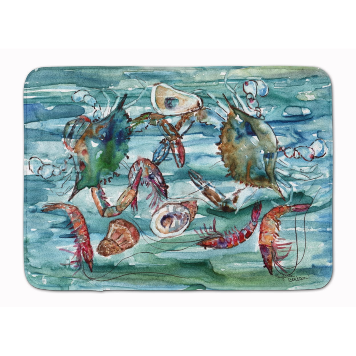 8944RUG Crabs, Shrimp & Oysters in Water Machine Washable Memory Foam Mat