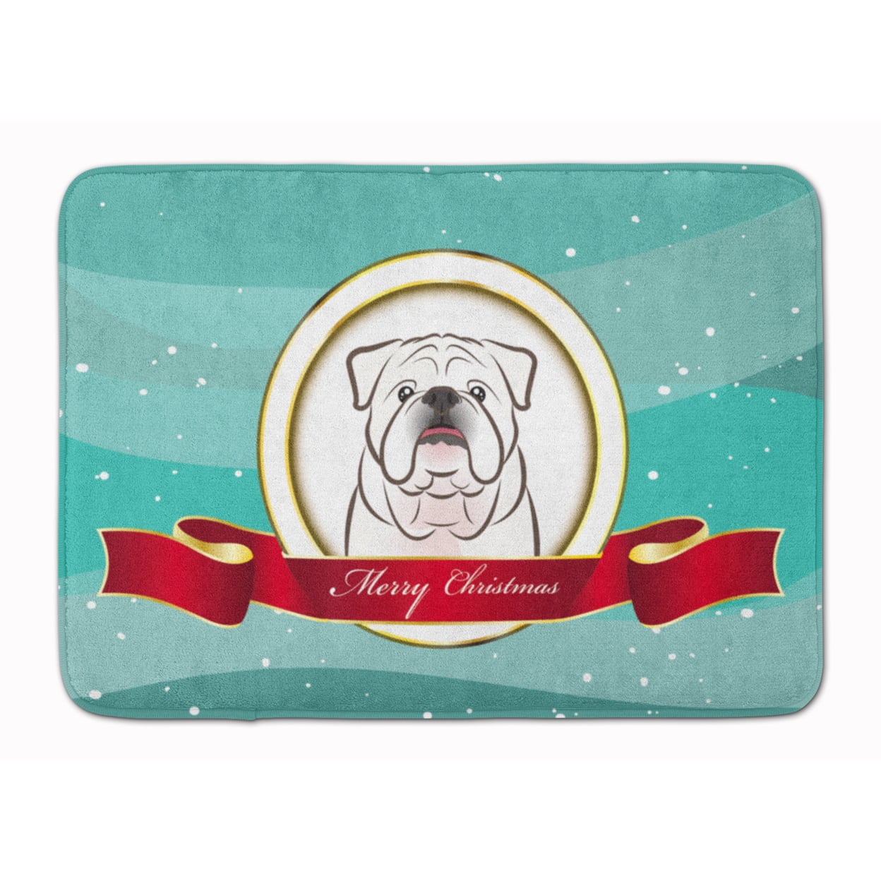 White English Bulldog Merry Christmas Machine Washable Memory Foam Mat
