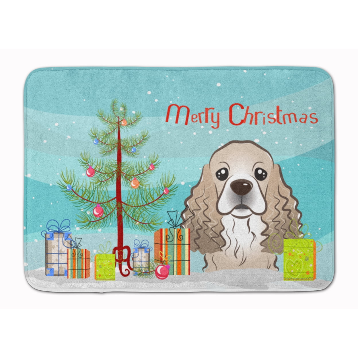 BB1588RUG Christmas Tree & Cocker Spaniel Machine Washable Memory Foam Mat