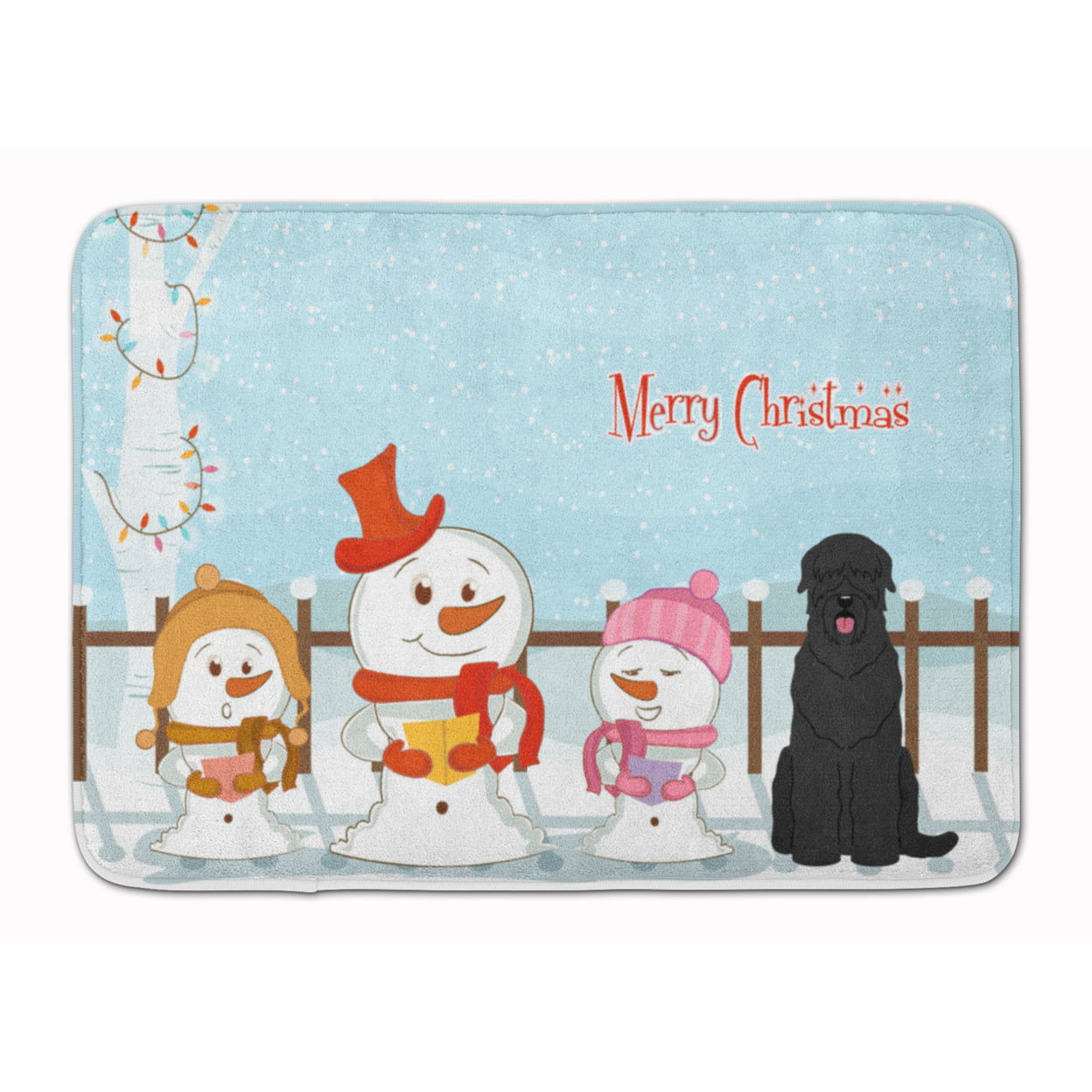 Merry Christmas Carolers Black Russian Terrier Machine Washable Memory Foam Mat