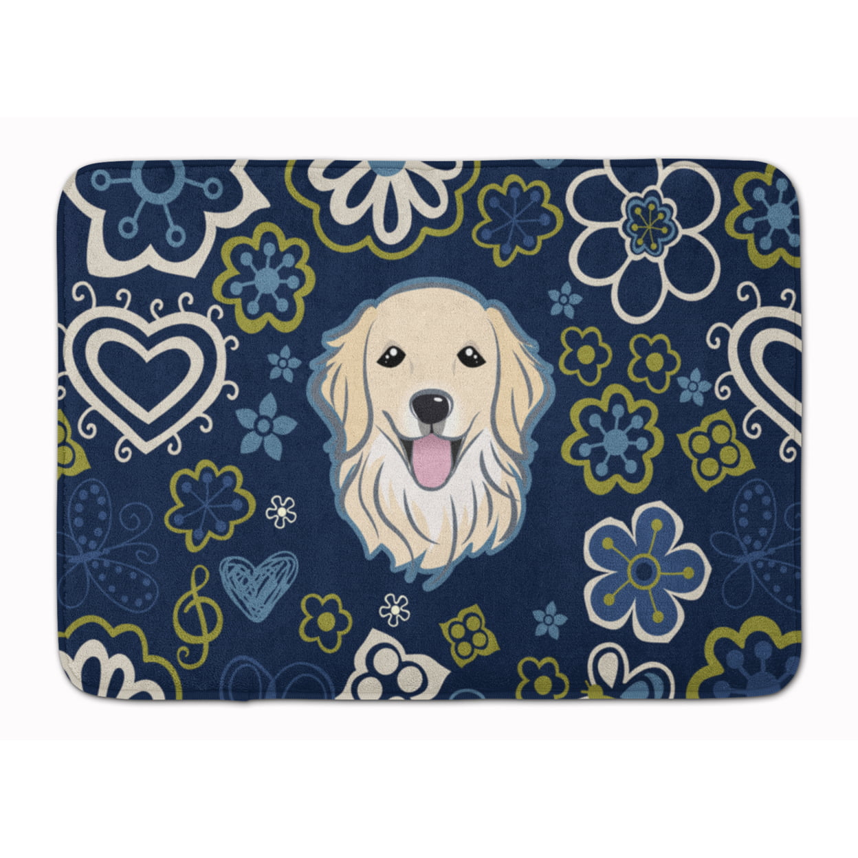 Blue Flowers Golden Retriever Machine Washable Memory Foam Mat