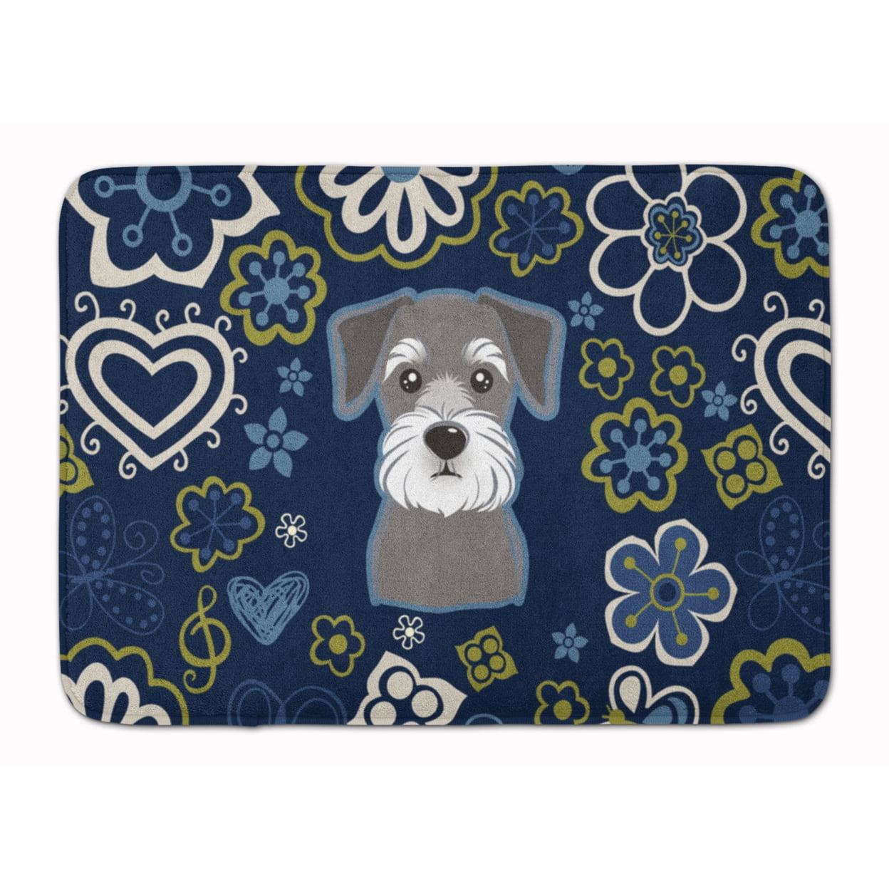 BB5057RUG Blue Flowers Schnauzer Machine Washable Memory Foam Mat